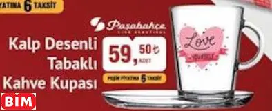 PAŞABAHÇE KALP DESENLİ TABAKLI KAHVE KUPASI